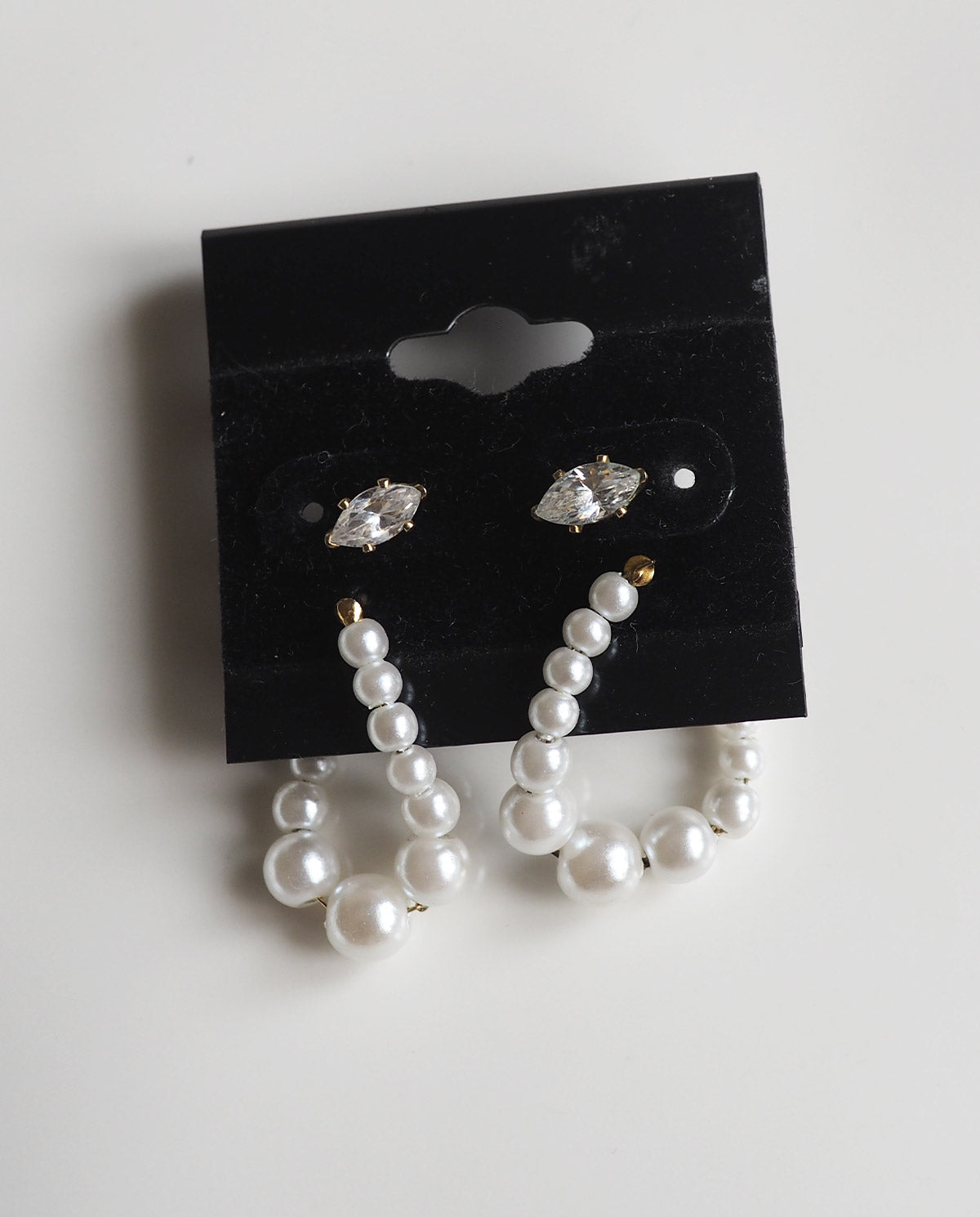 Set of 2 Pearl Hoops and Rhinestone Studs