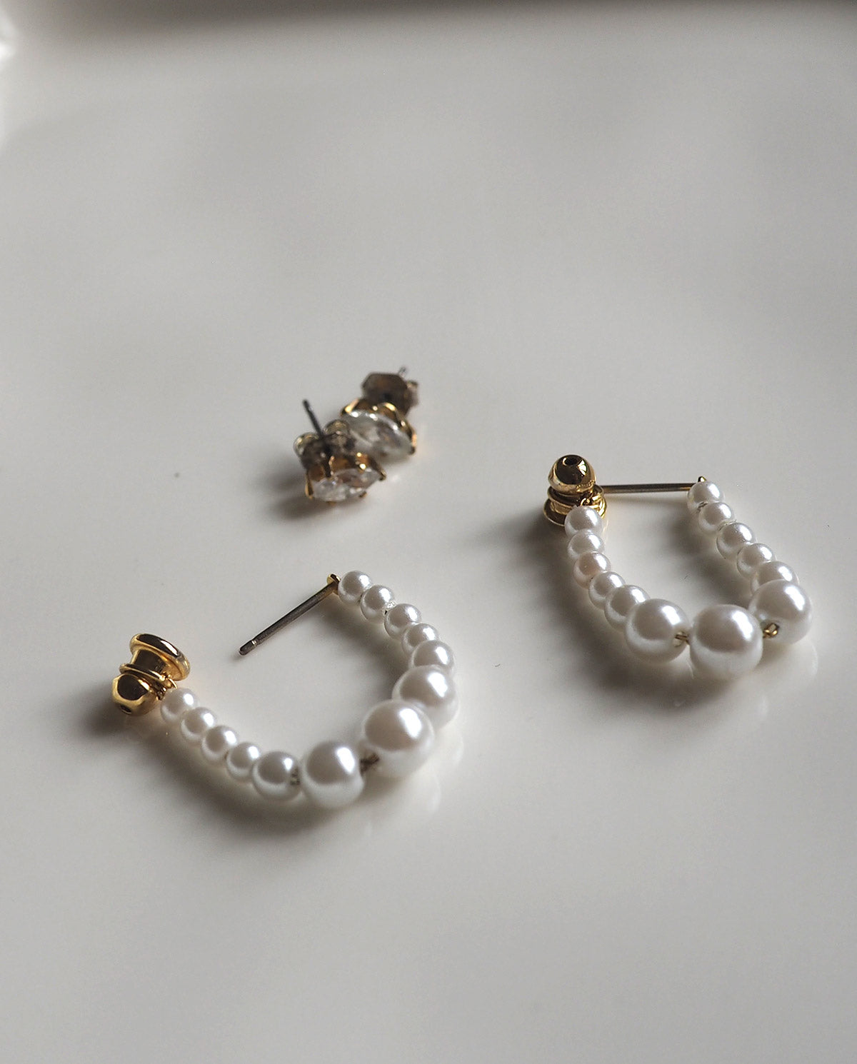 Set of 2 Pearl Hoops and Rhinestone Studs