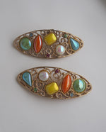 Load image into Gallery viewer, Musi Signed Multicolored Stone Filigree Shoe Clip

