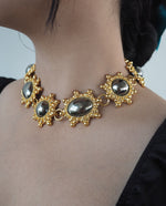 Load image into Gallery viewer, Grey Cabochon Gold Tone Statement Choker
