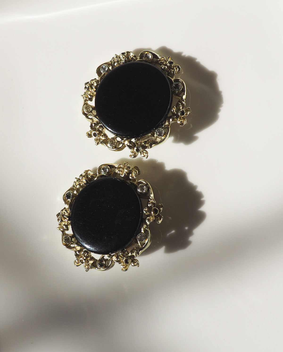 Black Enamel Rhinestone Clip Ons