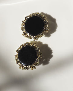 Black Enamel Rhinestone Clip Ons