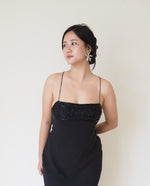 Load image into Gallery viewer, Black Silk Beaded neckline Slip Dress
