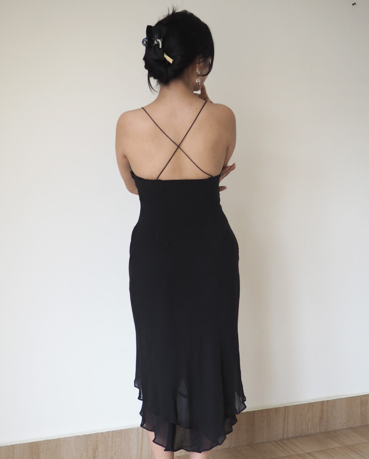 Black Silk Beaded neckline Slip Dress