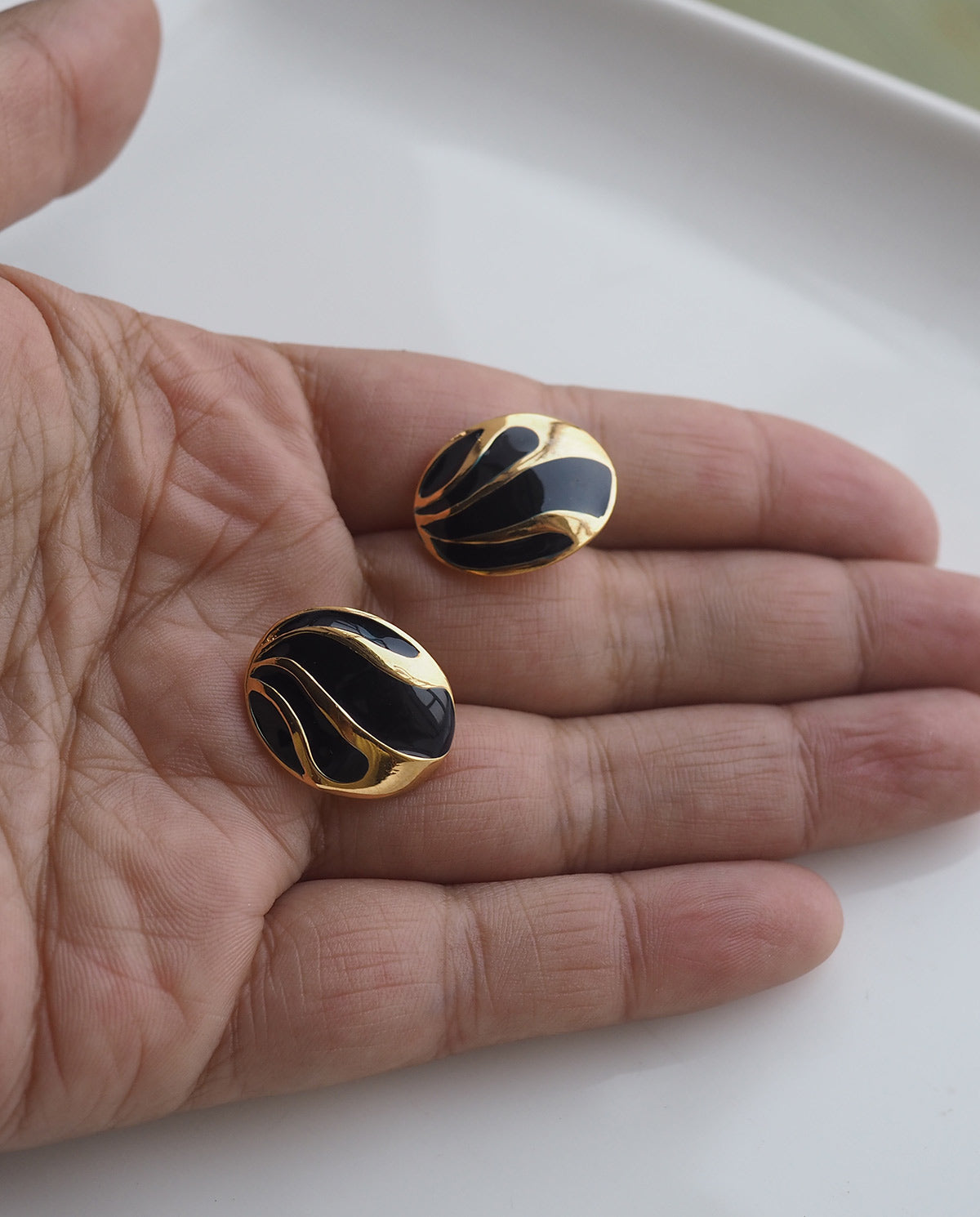 Black Enamel Oval Earrings
