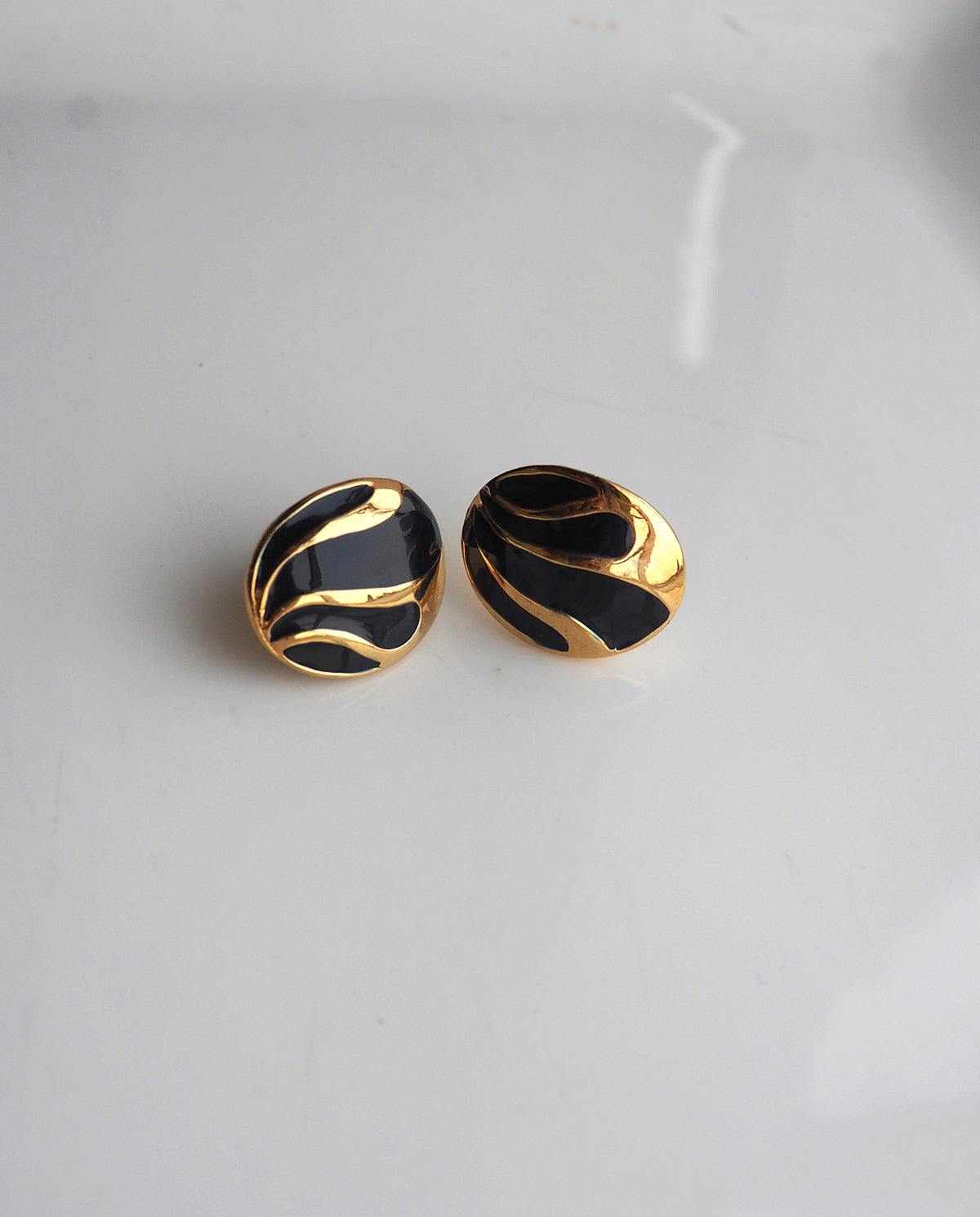 Black Enamel Oval Earrings
