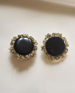 Load image into Gallery viewer, Black Enamel Rhinestone Clip Ons
