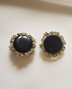 Black Enamel Rhinestone Clip Ons