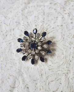 Rhinestone Blue Flower Brooch