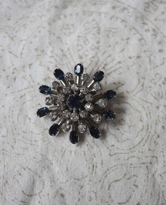 Rhinestone Blue Flower Brooch