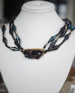 Blue Black Beaded Necklace