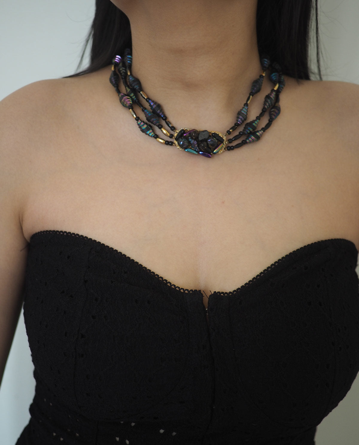 Blue Black Beaded Necklace