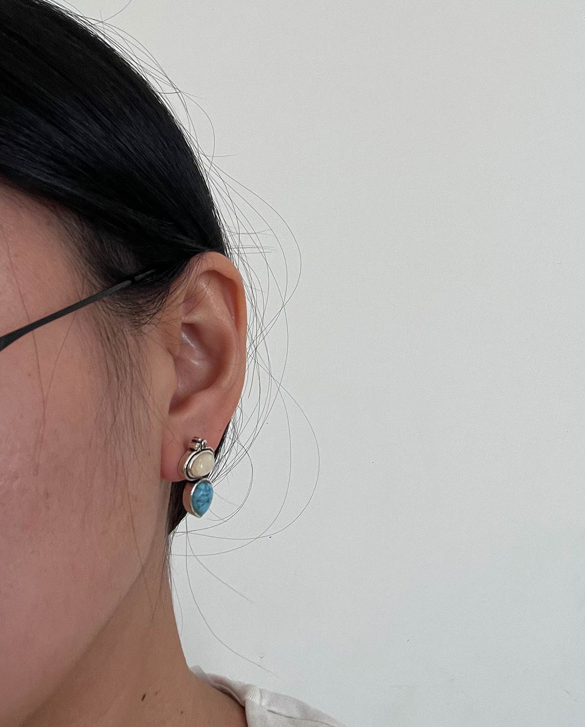 White Blue Pierced Earrings