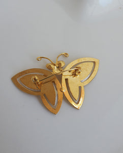 Gold Tone White Pearl Butterfly Brooch