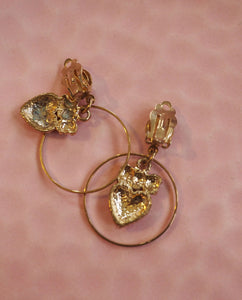 Gold Tone Vintage Heart Hoops Earrings