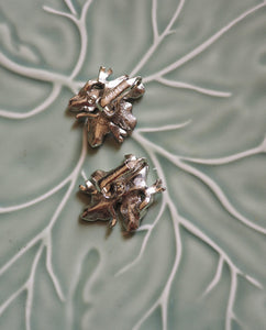 Silver Tone Coro Signed Leaf Clip Ons