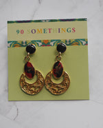 Load image into Gallery viewer, Gold Tone Red Enamel Dangle Earrings
