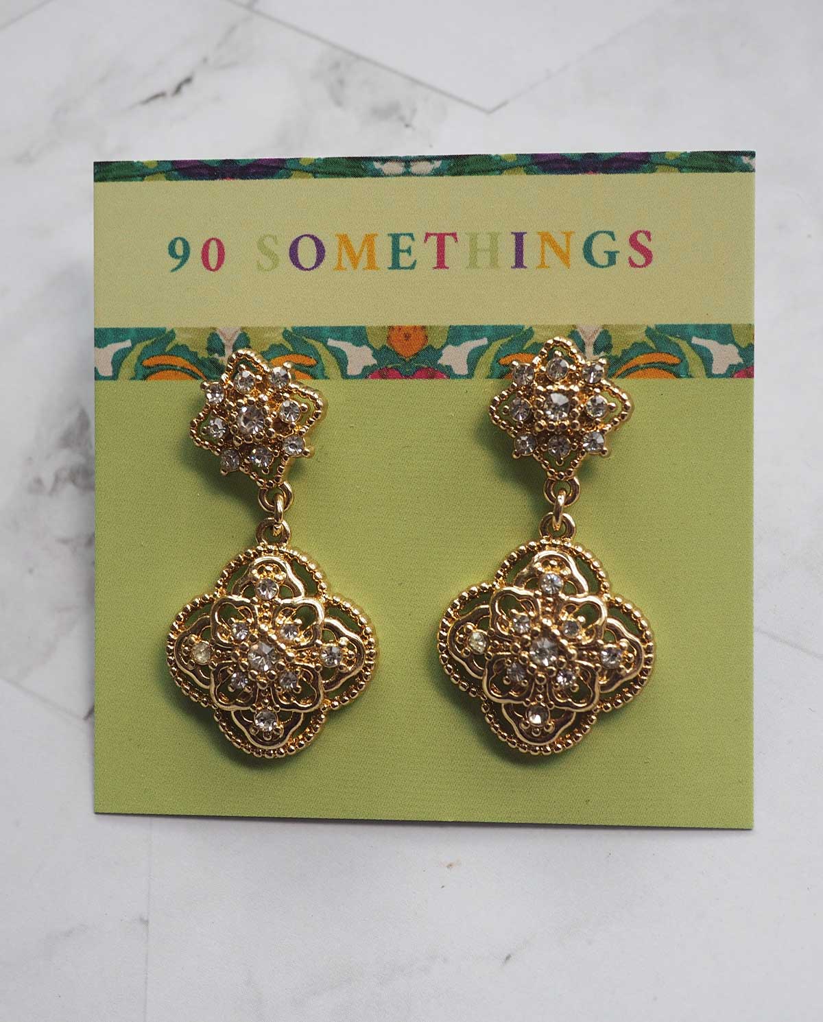 Gold Tone Rhinestone Dangle Earrings