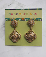 Load image into Gallery viewer, Gold Tone Rhinestone Dangle Earrings
