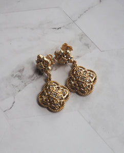 Gold Tone Rhinestone Dangle Earrings