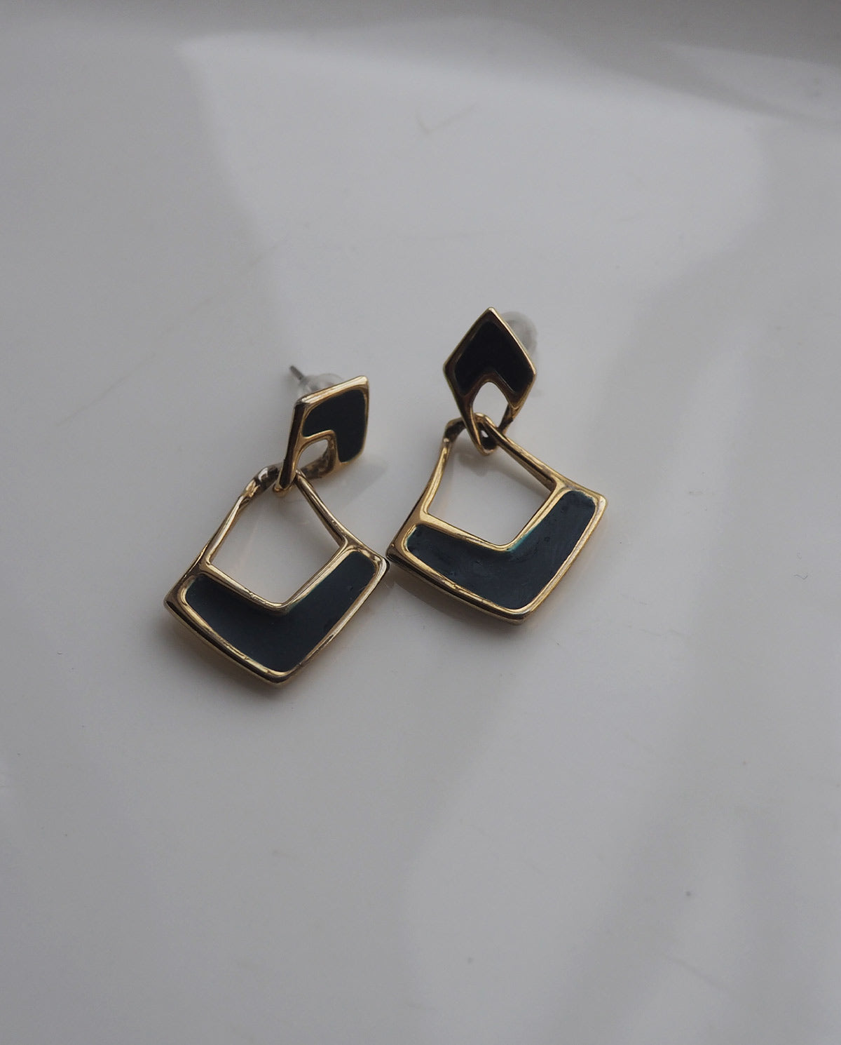 Navy Geometric Shape Dangle Earrings