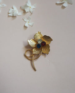 Flower with Multi Color Stones Brooch