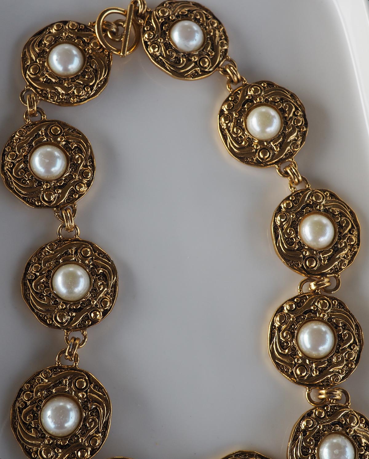 Gold Tone with Faux Pearl Statement Necklace