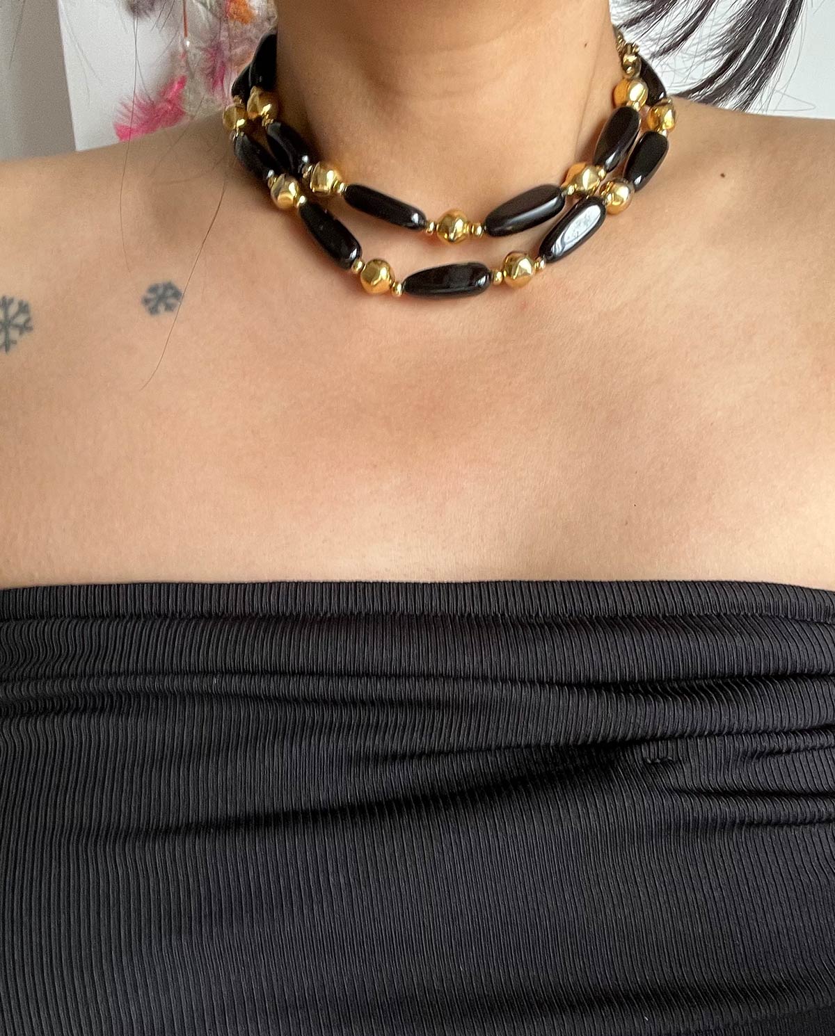 Napier Black Gold Beaded Necklace