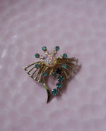 Load image into Gallery viewer, Gold Tone Blue Rhinestone brooch
