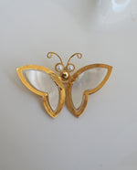 Load image into Gallery viewer, Gold Tone White Pearl Butterfly Brooch
