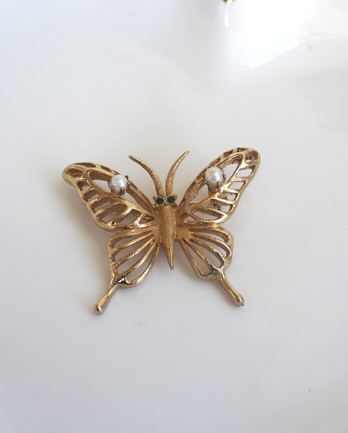 Gold Tone Pearl Butterfly Brooch