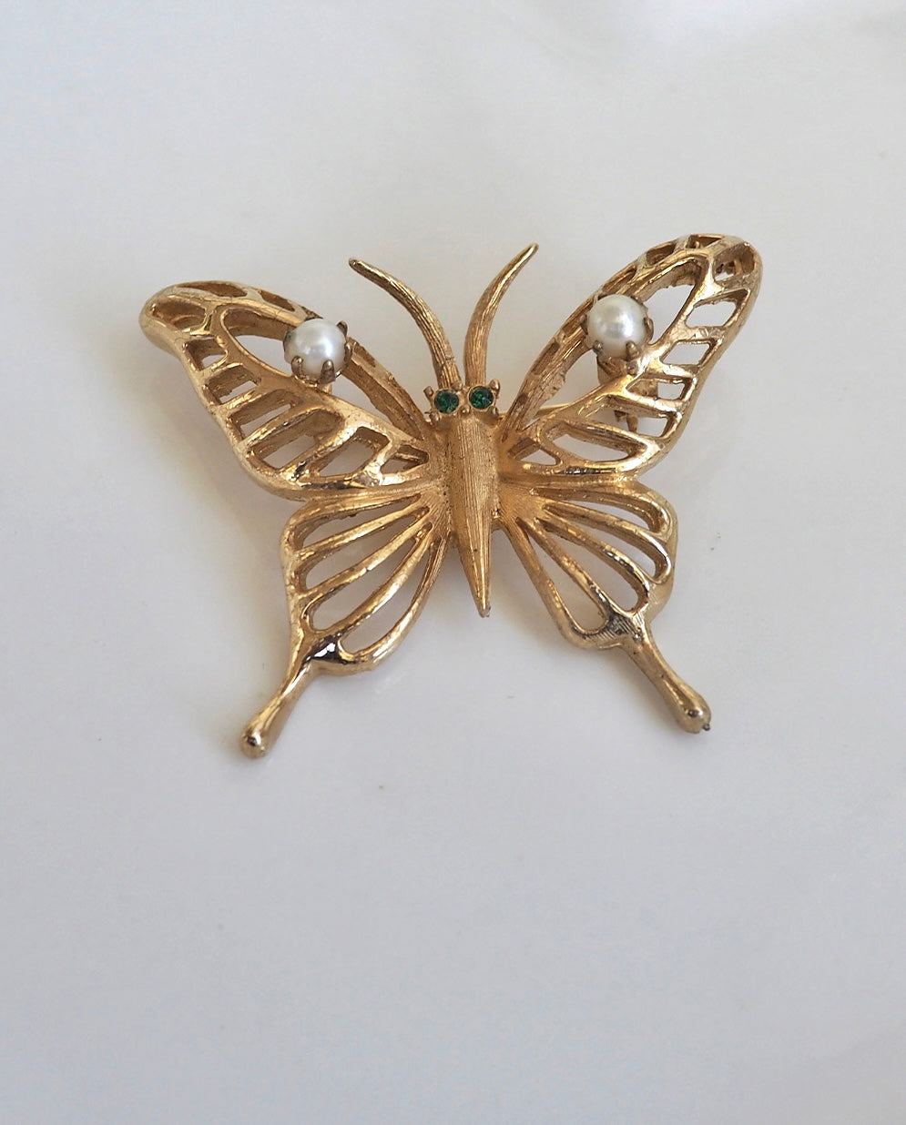 Gold Tone Pearl Butterfly Brooch