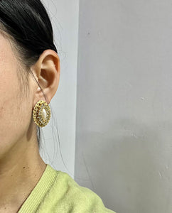 Gold Tone Faux Pearl Rhinestone Earrings