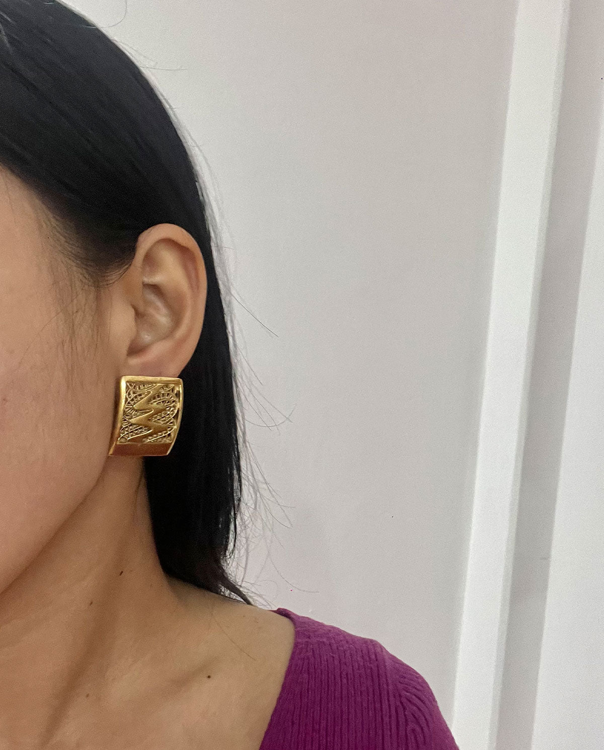 Gold Tone Square Statement Earrings