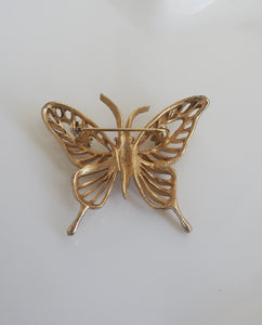 Gold Tone Pearl Butterfly Brooch