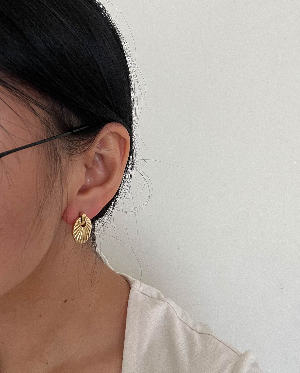 Double Side Gold Tone White Pierced Earring