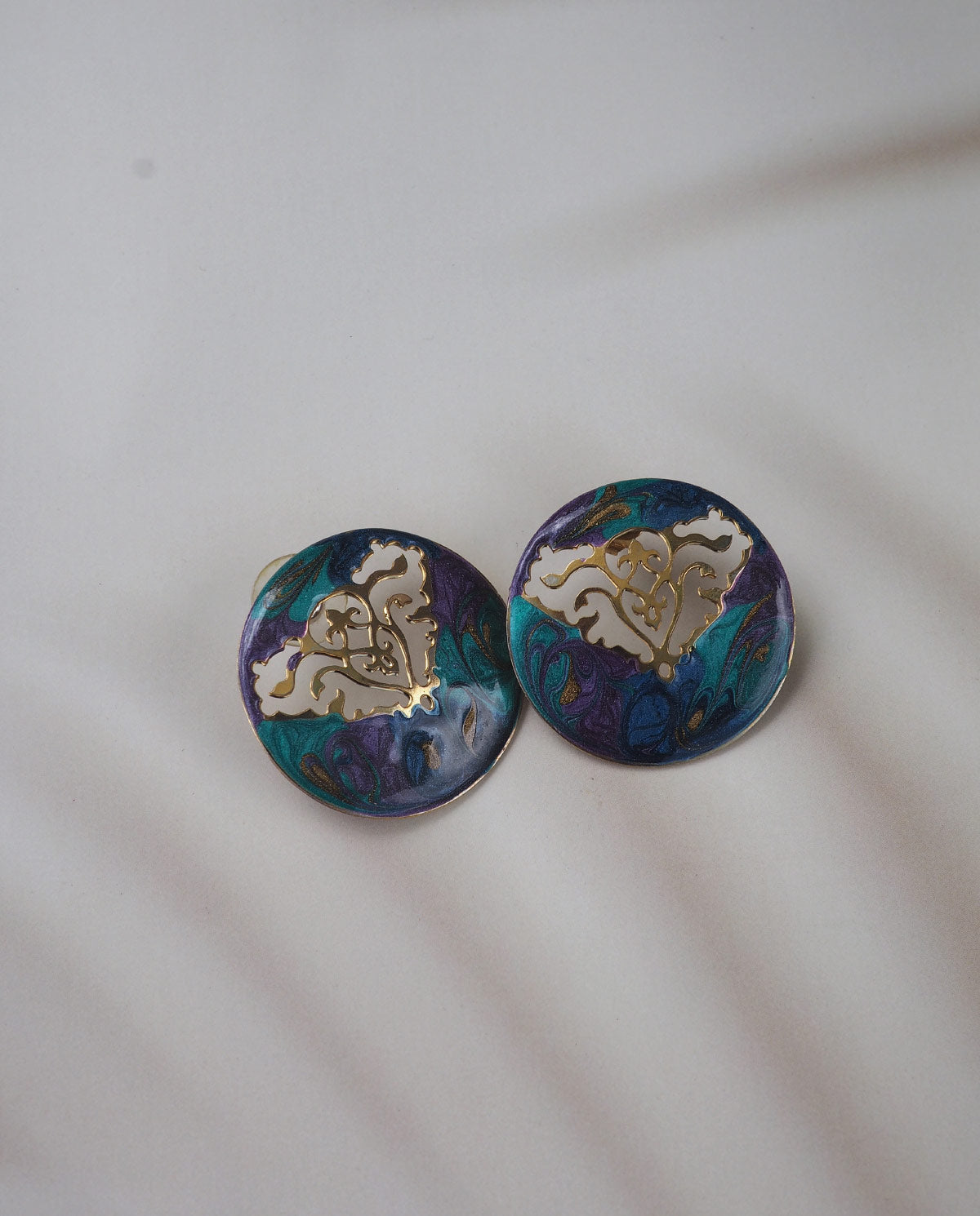 Turquoise Purple Enamel Statement Earrings