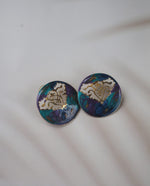 Load image into Gallery viewer, Turquoise Purple Enamel Statement Earrings
