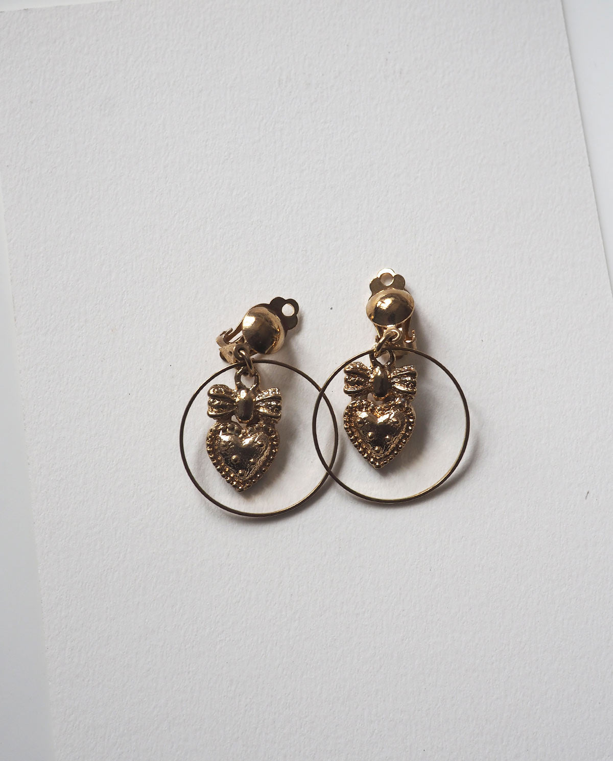 Gold Tone Vintage Heart Hoops Earrings