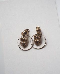 Gold Tone Vintage Heart Hoops Earrings