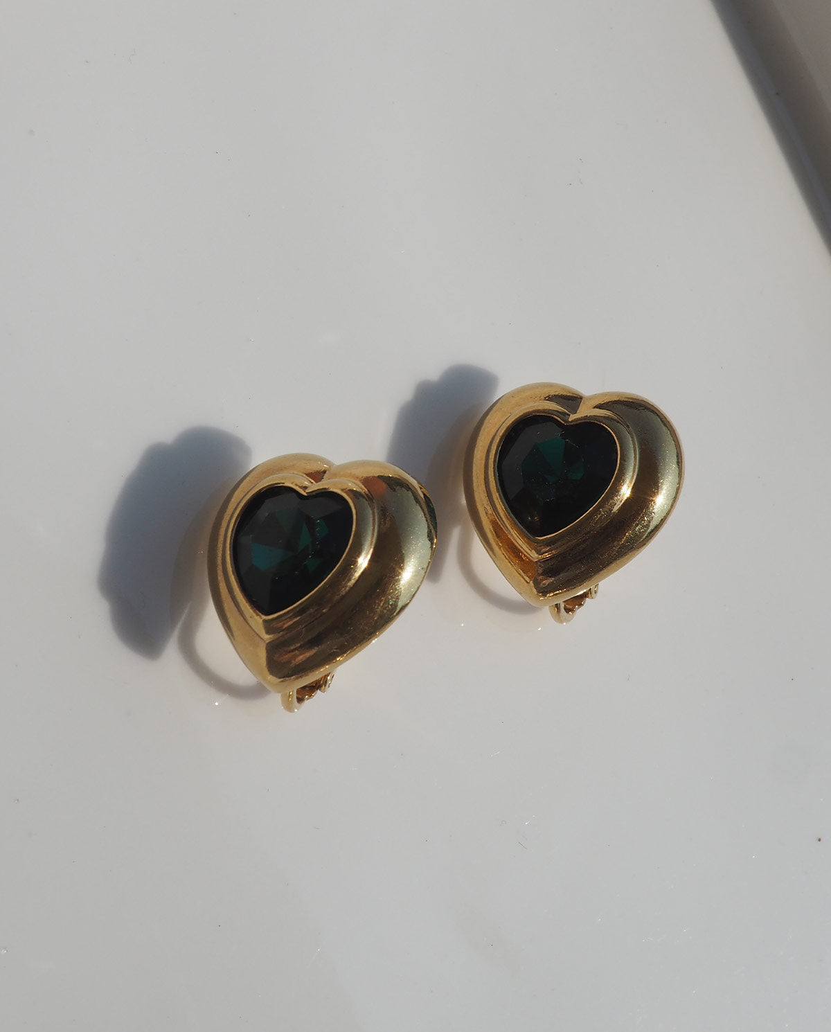 Green Stone Heart Clip Ons