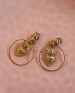 Load image into Gallery viewer, Gold Tone Vintage Heart Hoops Earrings
