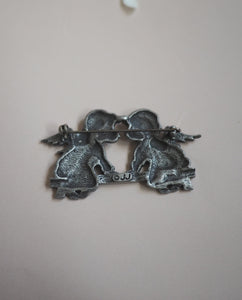 JJ Signed Silver Tone Angels Brooch