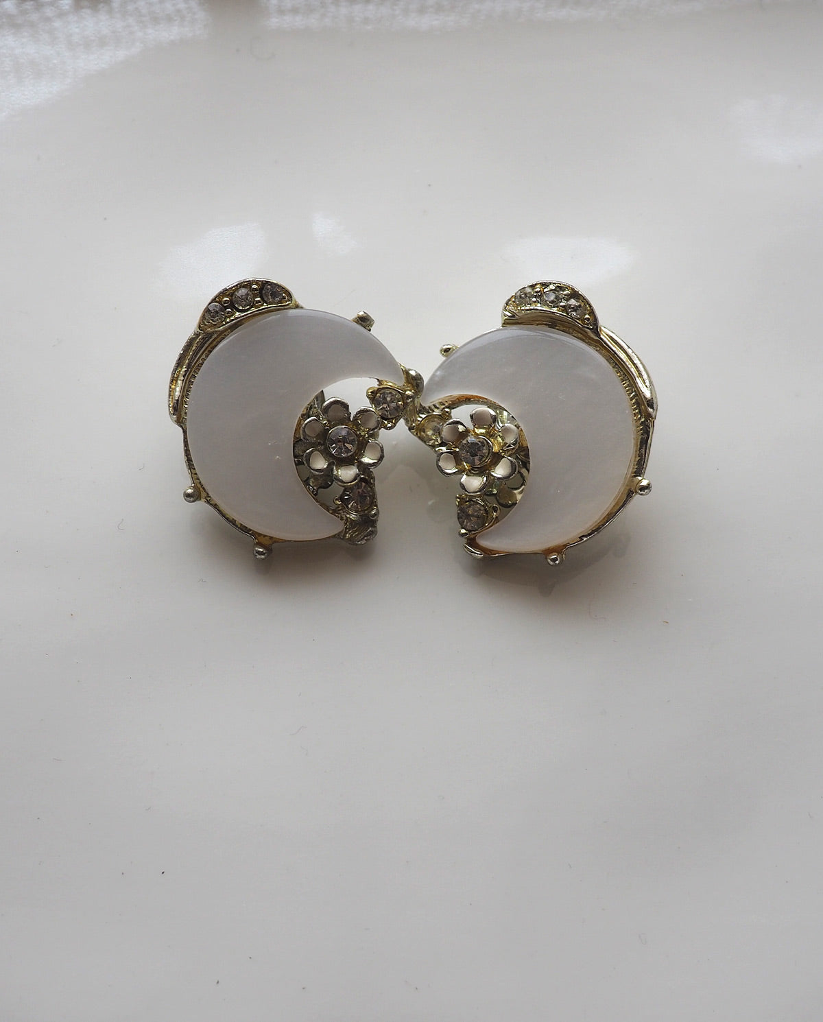 Silvertone Moon Rhinestone Earrings