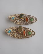 Load image into Gallery viewer, Musi Signed Multicolored Stone Filigree Shoe Clip
