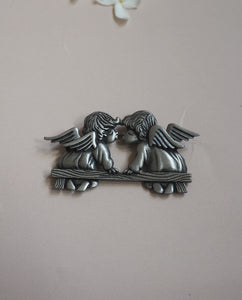 JJ Signed Silver Tone Angels Brooch