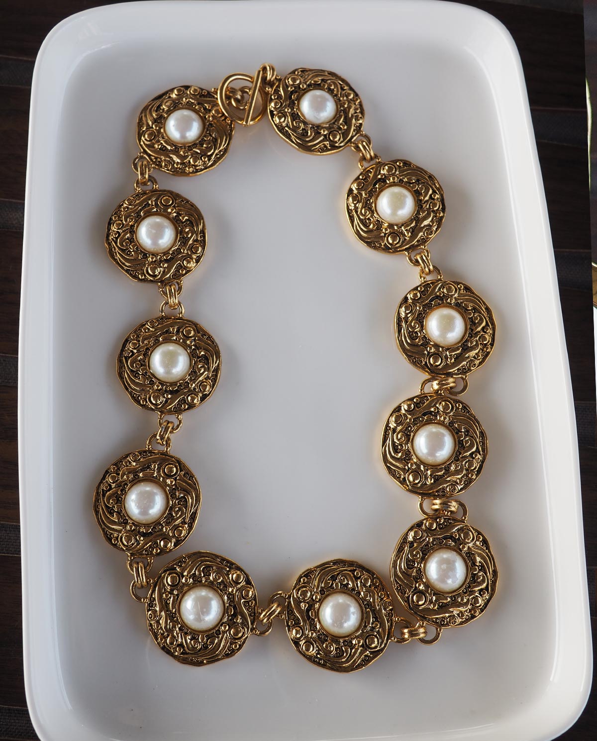 Gold Tone with Faux Pearl Statement Necklace