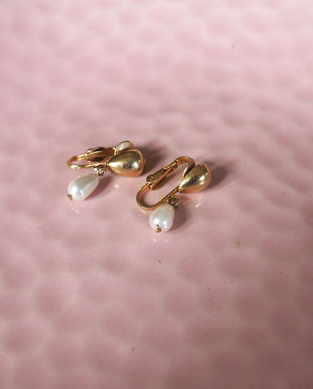 Gold Tone Pearl Drop Clip Ons