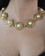 Load image into Gallery viewer, Gold Tone with Faux Pearl Statement Necklace
