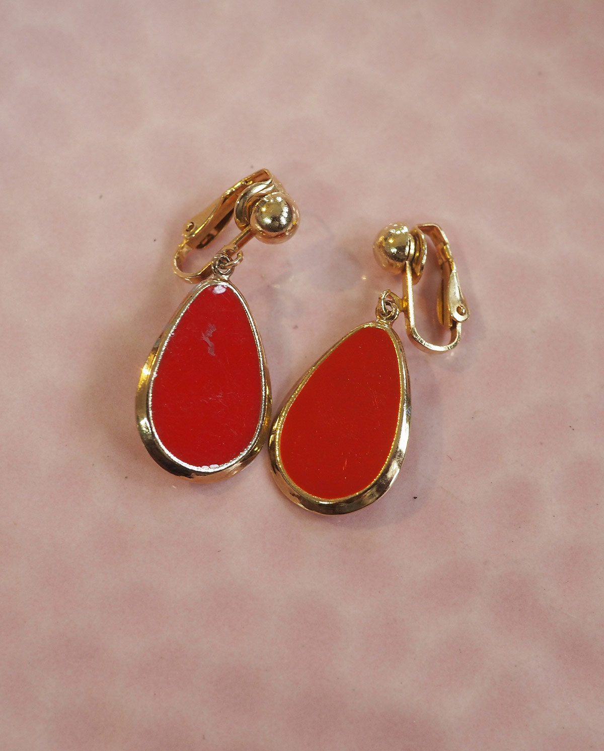 Red Enamel Dangle Clip Ons